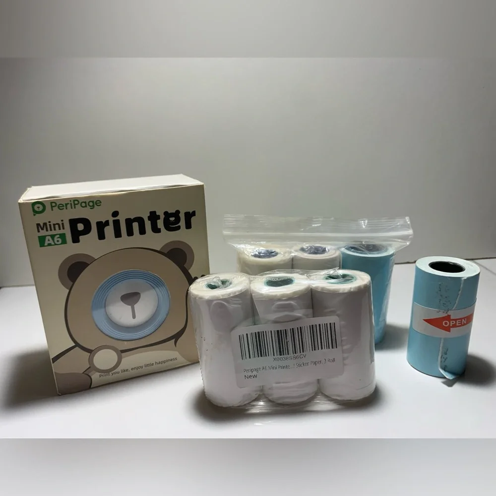 Mini A6 Printer with White and Blue Labels
